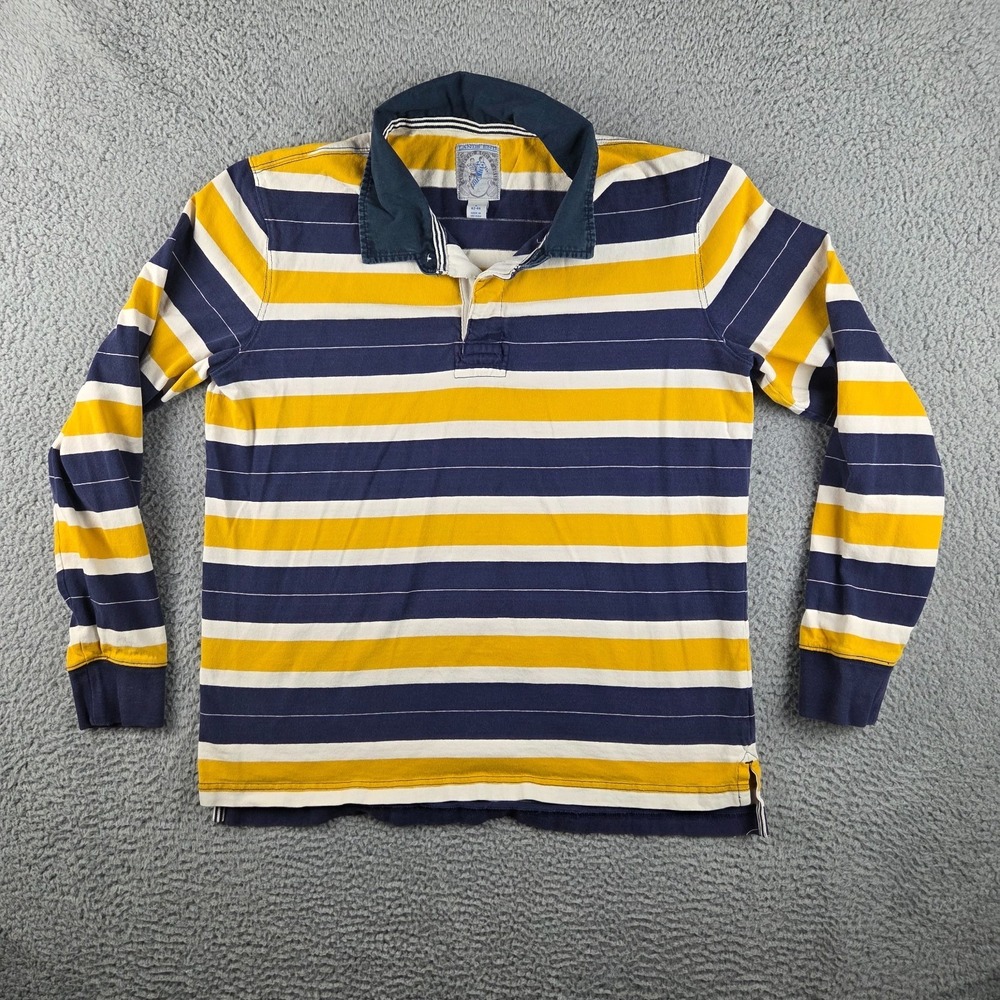 Lands End Authentic Rugby Polo Shirt‎ Mens Large Yellow Blue Midweight Striped